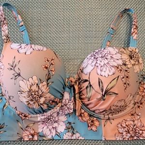 NWOT Peach Floral Tie Front Underwire Swim Top